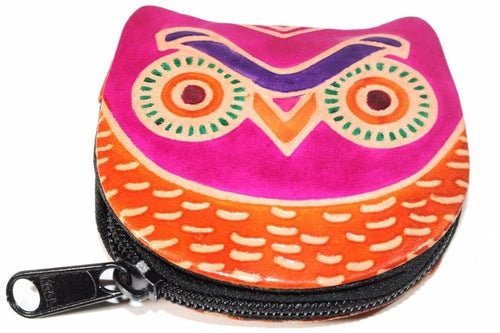 Handmade Owl Coin Purse – Genuine Leather, Zip Pouch