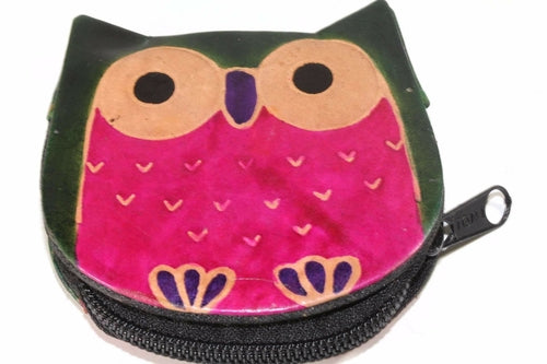 Handmade Owl Coin Purse – Genuine Leather, Zip Pouch