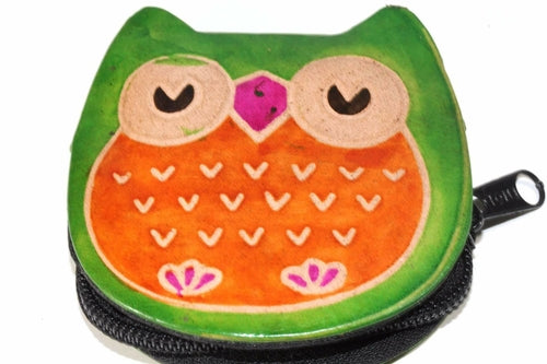 Handmade Owl Coin Purse – Genuine Leather, Zip Pouch