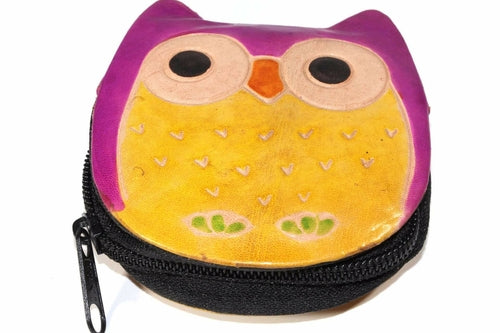 Handmade Owl Coin Purse – Genuine Leather, Zip Pouch