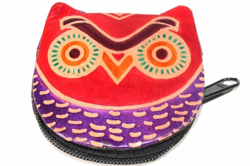 Handmade Owl Coin Purse – Genuine Leather, Zip Pouch