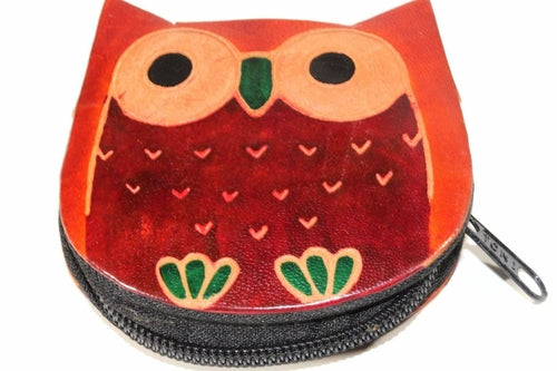 Handmade Owl Coin Purse – Genuine Leather, Zip Pouch