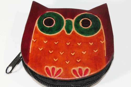 Handmade Owl Coin Purse – Genuine Leather, Zip Pouch